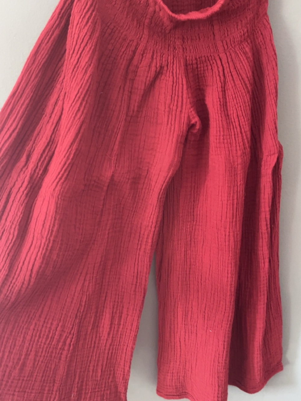 Red Textured Wide-Leg Pants - Picture 2 of 2